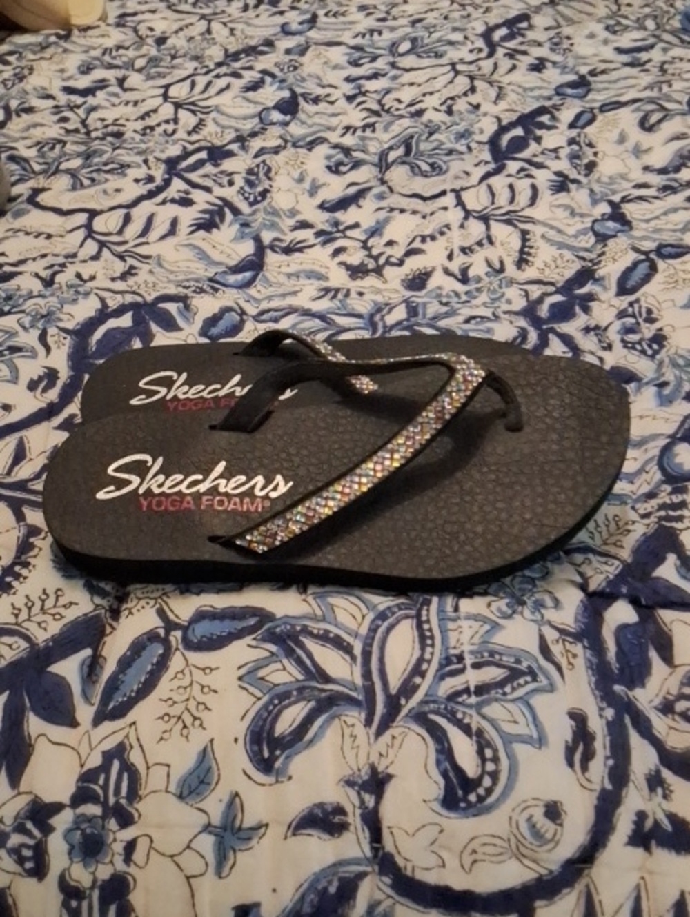 Skechers Black Flip Flops with Multicolor Sparkle Straps